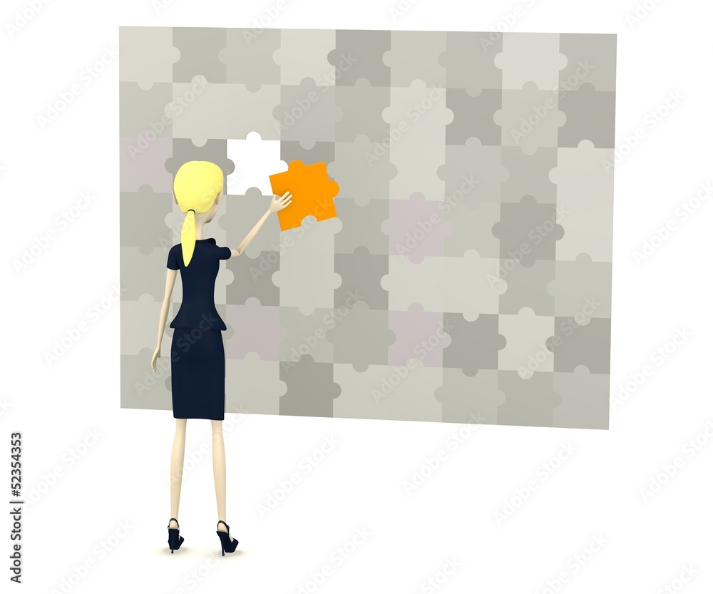 3d render of cartoon characer with puzzle