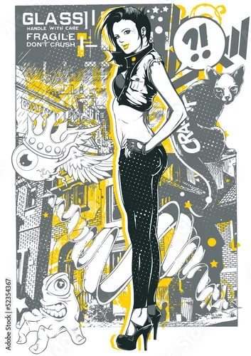 Obraz kobieta - czarny kot