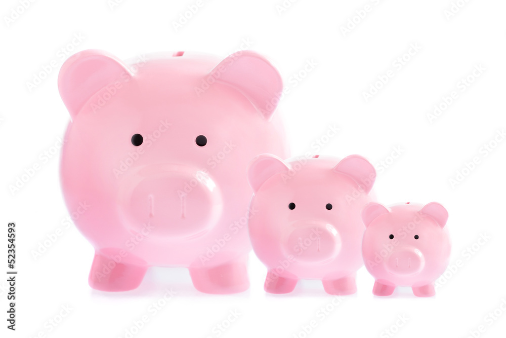 Three pink piggy banks