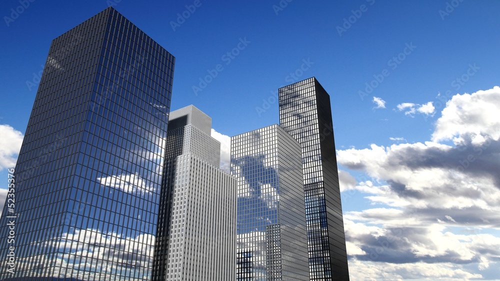 Skyscrapers with clouds reflection