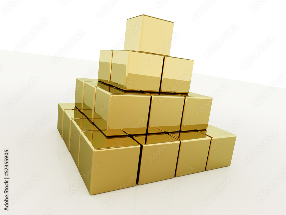 Pyramid with gold cubes isolated