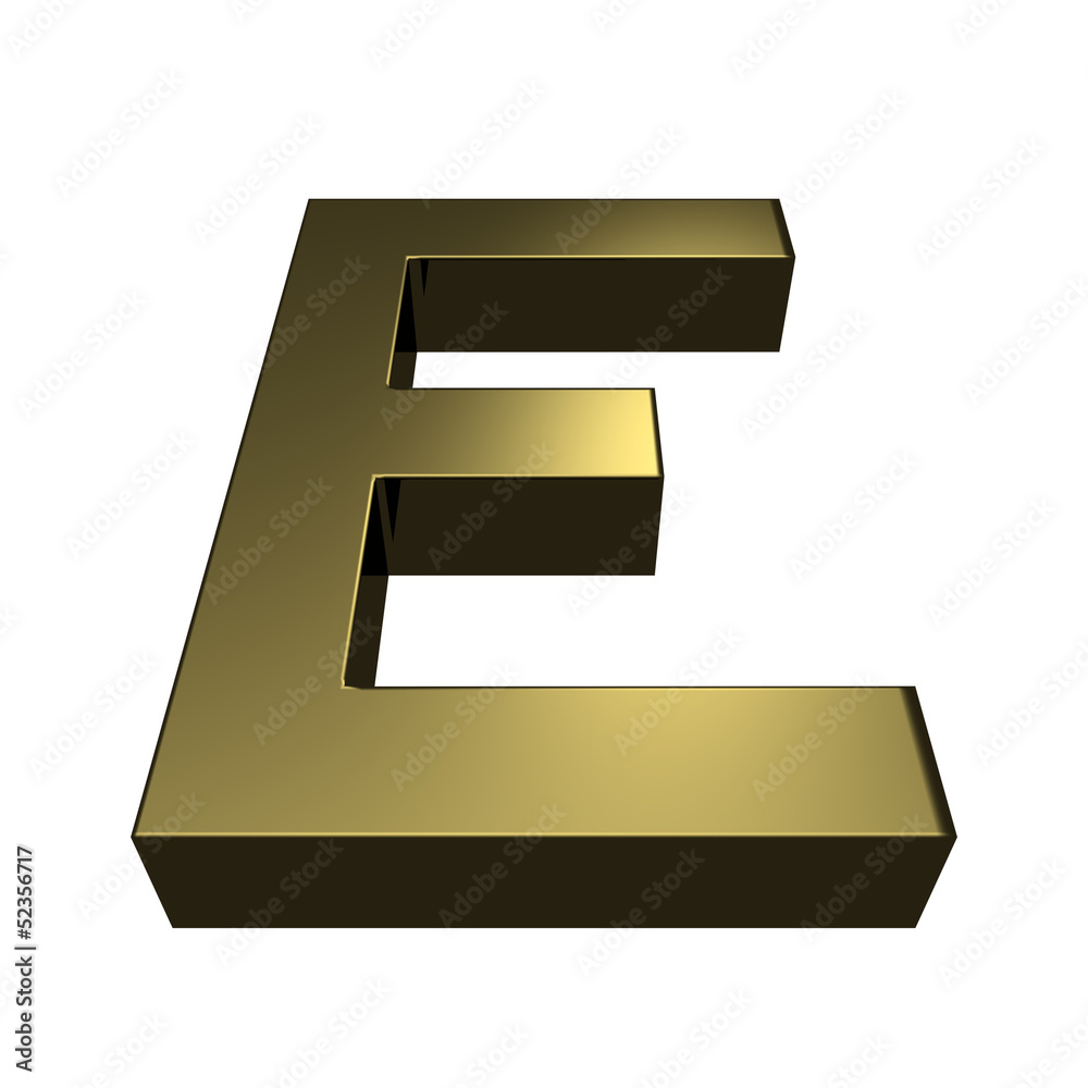 3d rendered golden font - letter E 3d rendered golden font - letter E