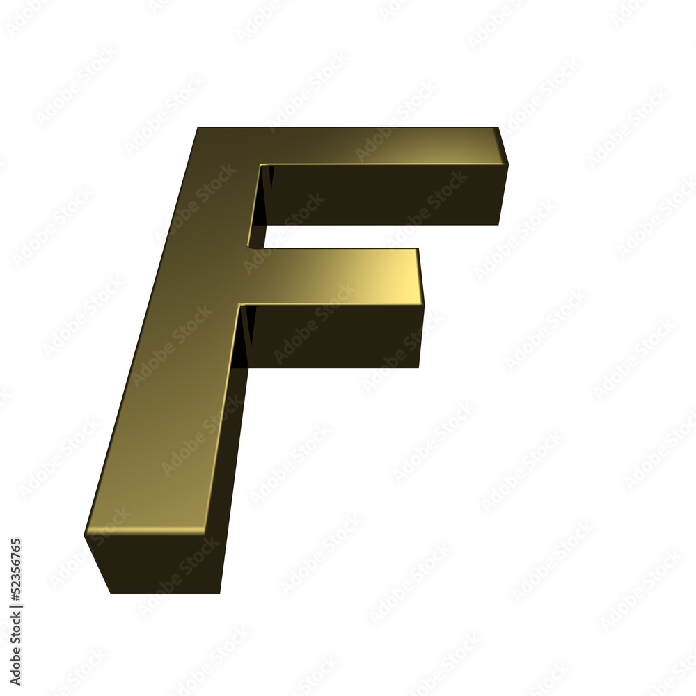 3d rendered golden font - letter F 3d rendered golden font - letter F
