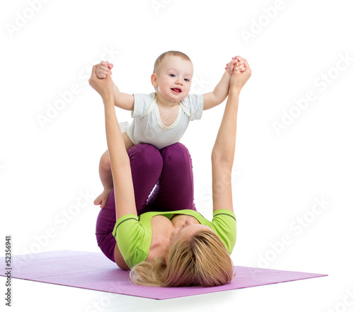 mother with baby doing gymn...