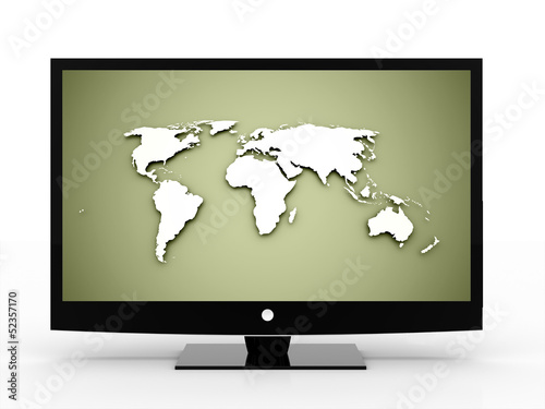 Black monitor with world map
