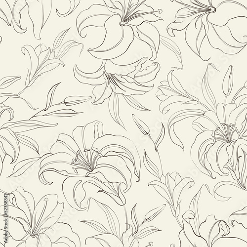 Seamless pattern with blooming lilies