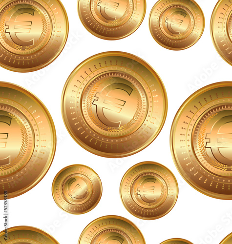 Golden euro coin, seamless background