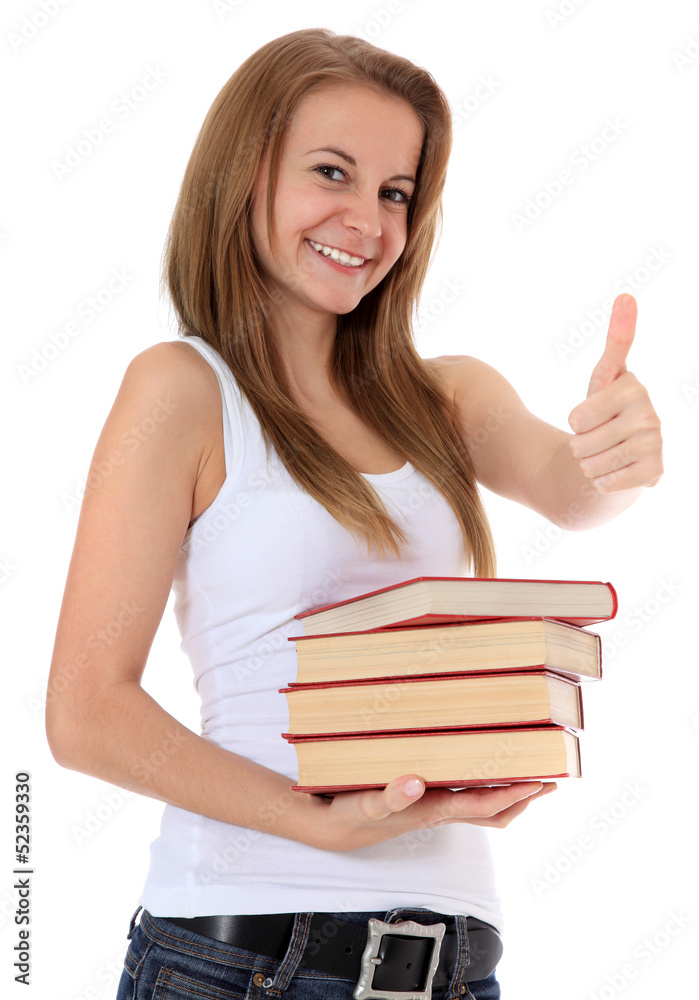 Schülerin zeigt Daumen hoch