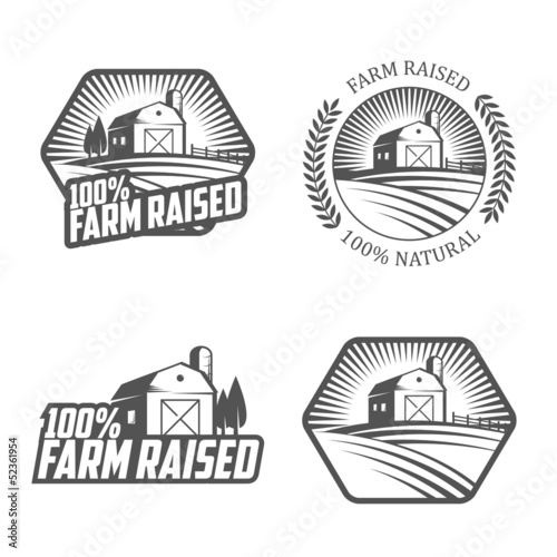 Set of farm raised labels and badges