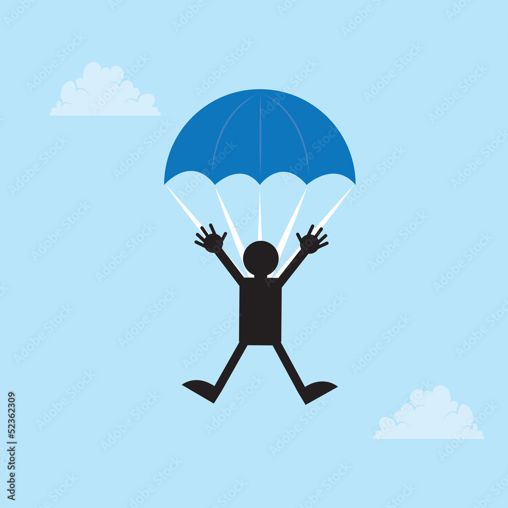 Figure falling from the sky with a parachute Figure falling from the sky with a parachute
