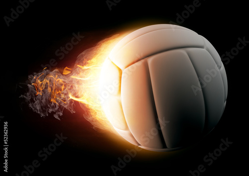 Volleyball in Fire on black background