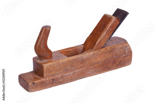 Hand tools. Wooden plane isolated on a white background photo