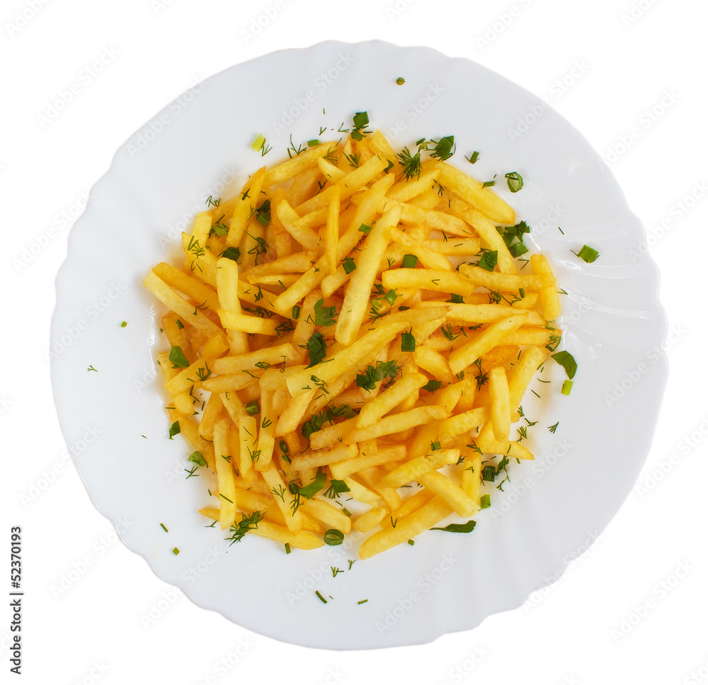 potatoes tasty fries plate dill isolated on white background cli potatoes tasty fries plate dill isolated on white background cli