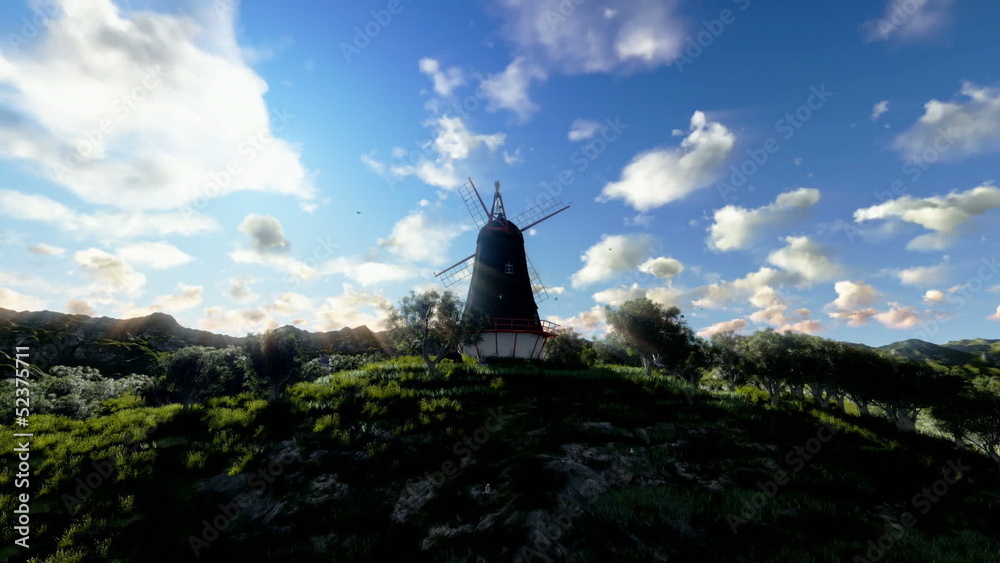 Wind Mill and timelapse clouds at sunset, day to night Wind Mill and timelapse clouds at sunset, day to night