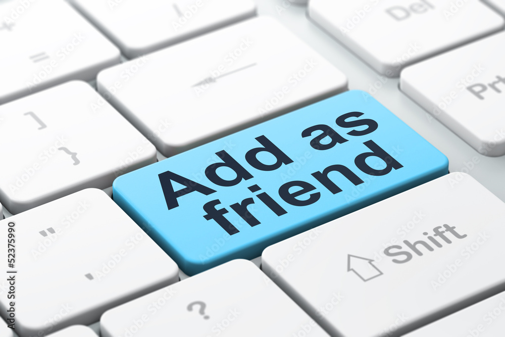 Social media concept: Add as Friend on computer keyboard backgro Social media concept: Add as Friend on computer keyboard backgro