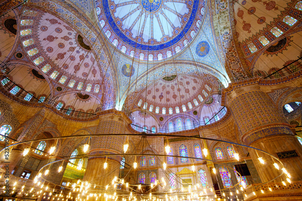 Interior of Blue Mosque (Sultanahmet Camii), Istanbul, Turkey