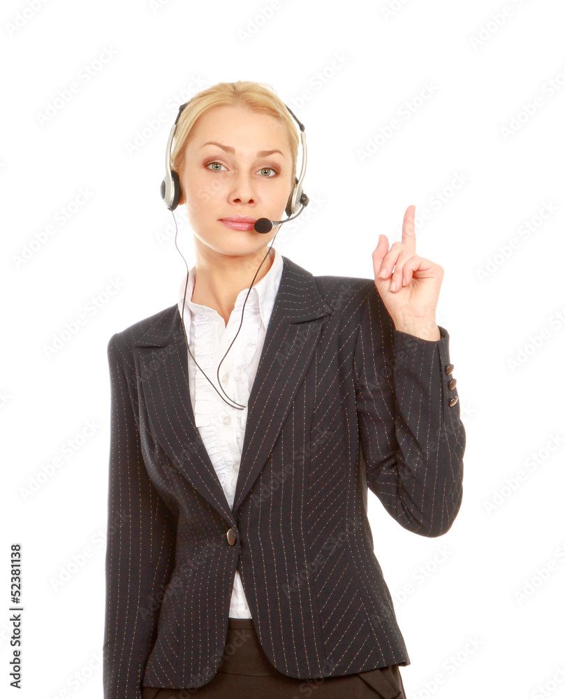 Portrait of happy customer support phone operator Portrait of happy customer support phone operator