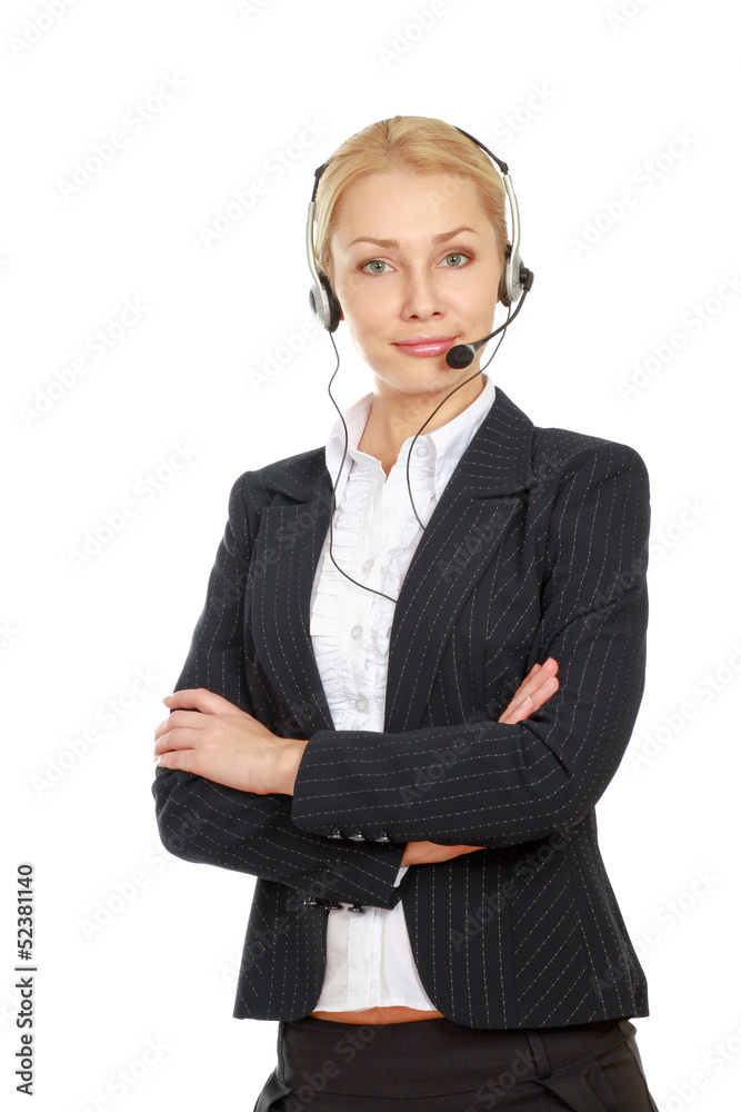 Beautiful business woman with headset. Call center Beautiful business woman with headset. Call center
