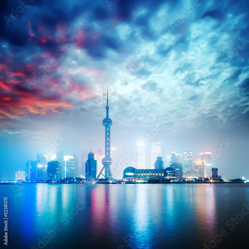 beautiful shanghai skyline at night China .