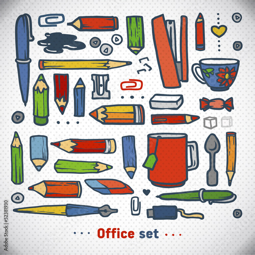Business office set, vector. school and office illustration
