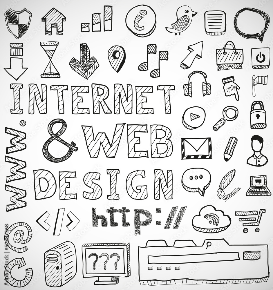 Internet and web design hand drawn doodles Internet and web design hand drawn doodles