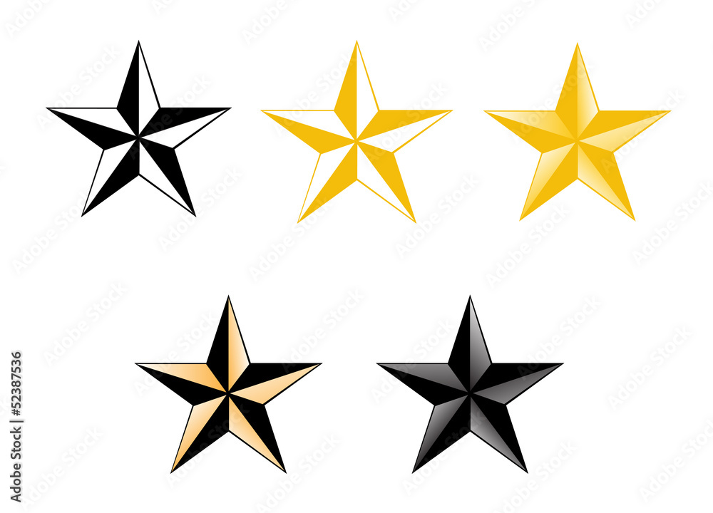set of five colored stars set of five colored stars