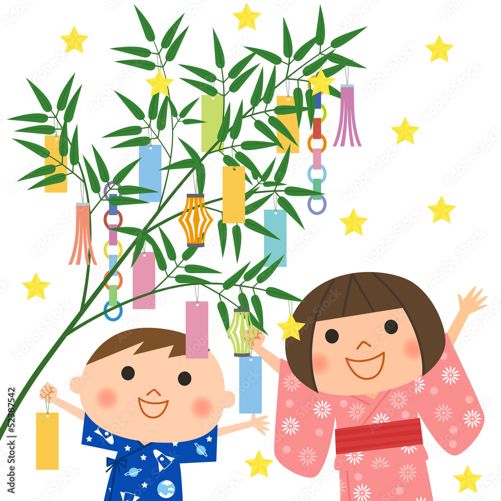 七夕飾りと浴衣の子供 Stock Illustration Adobe Stock