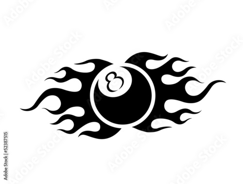 billiards ball in flames tattoo black and white