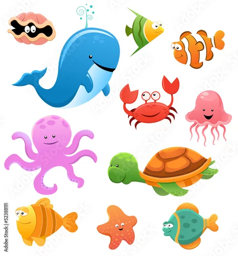 Naklejka na ścianę Zestaw zwierząt morskich