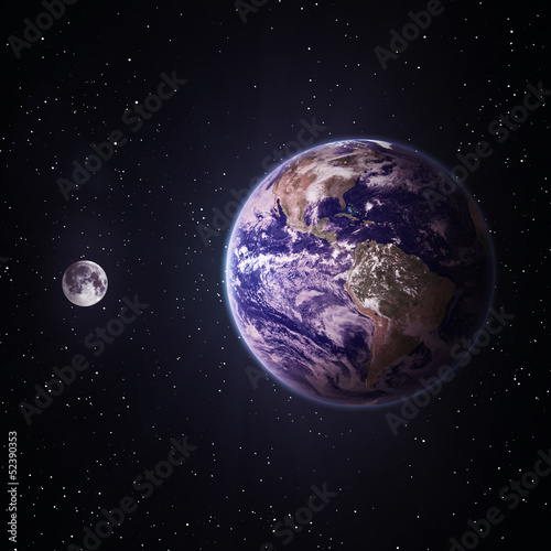 Moon and Earth. Elements of this image furnished by NASA