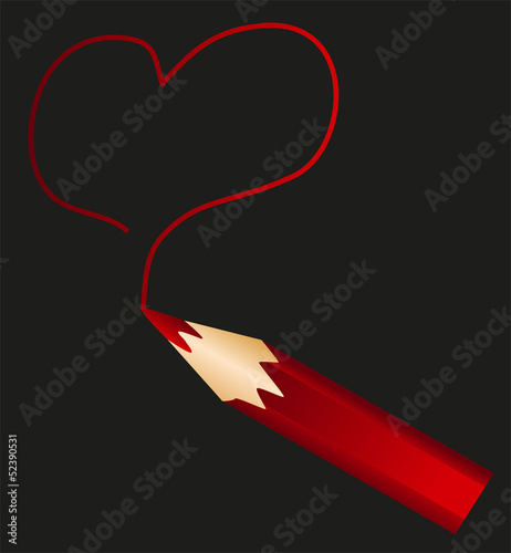 matita rossa che disegna un cuore su sfondo nero