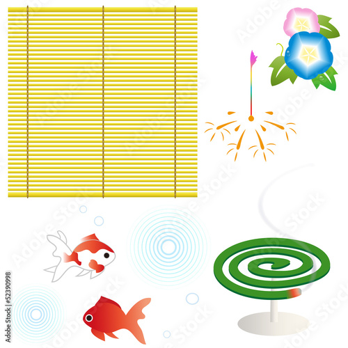 葦簀　すだれ　線香花火　金魚　