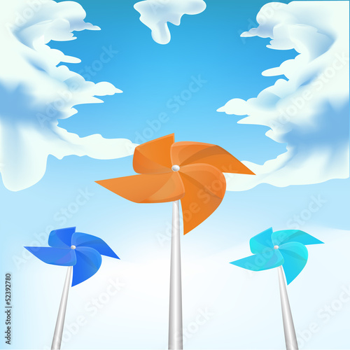 Windmills on sky background  vector