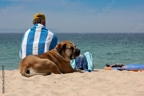Fototapeta Naklejka Na Ścianę i Meble -  Urlaub mit Hund am Strand