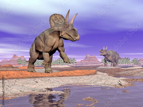 Diceratops dinosaurs in nature - 3D render