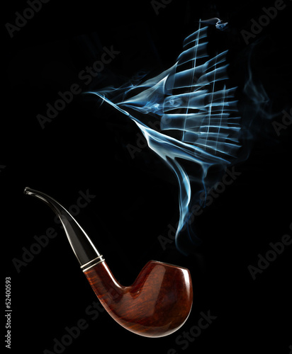 Tobacco pipe with smoke in the shape of a ship
