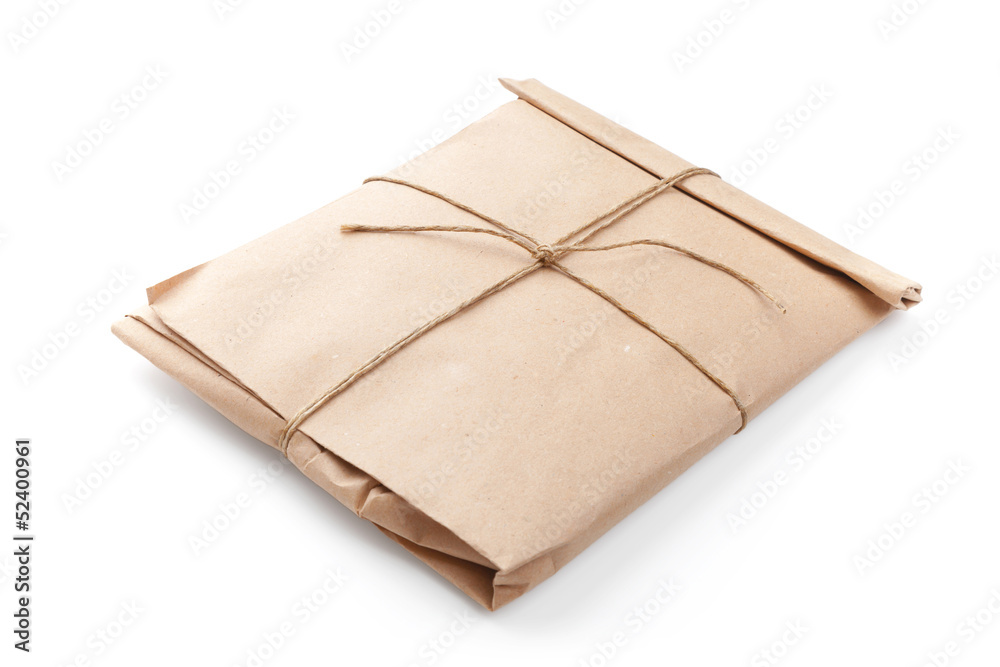 Envelope tied with a rope isolated on white Envelope tied with a rope isolated on white
