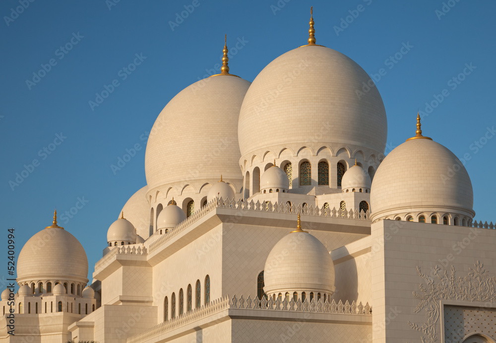 White Marble Domes of Abu Dhabi Sheikh Zayed Mosque