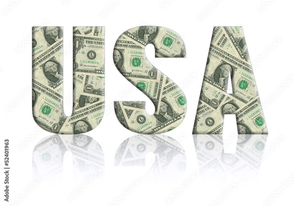 USA inscription on dollar, money texture USA inscription on dollar, money texture