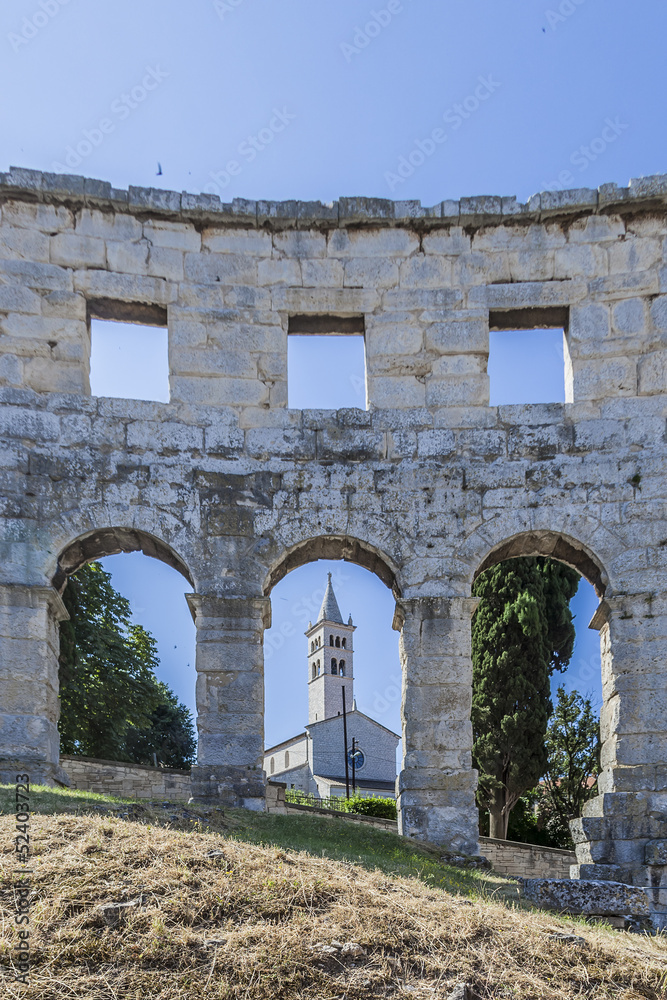 Ruins of Roman amphitheatre (Pula Arena) in Pula Croatia, Europe