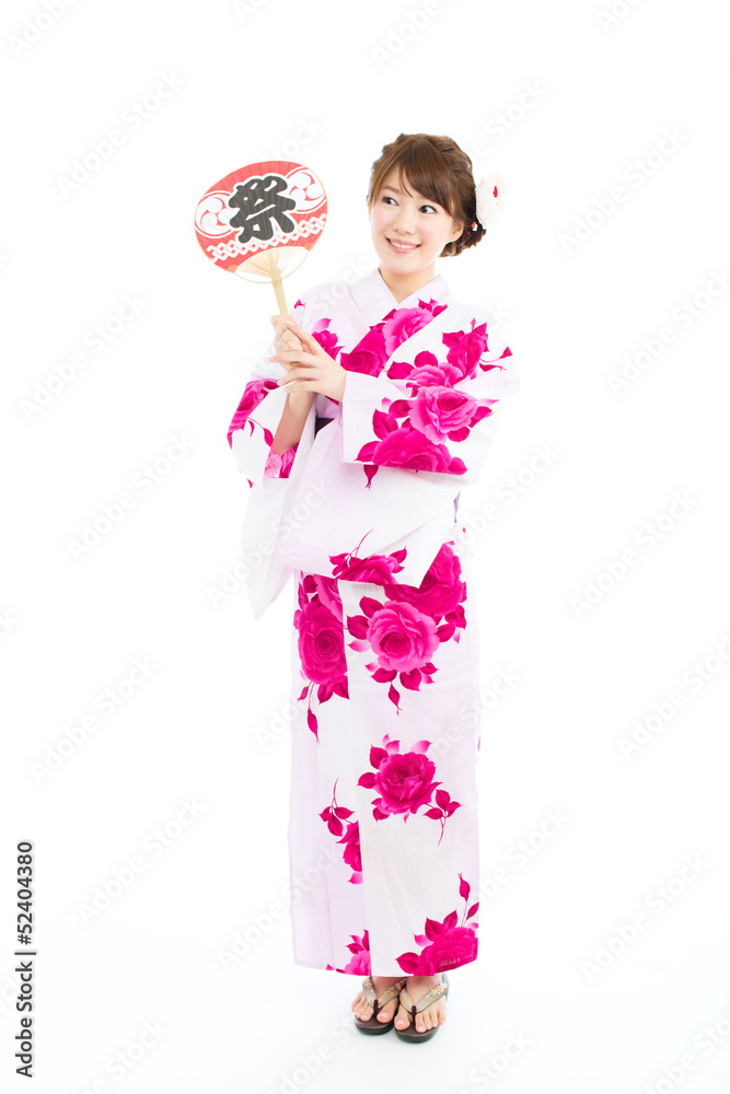 Beautiful young woman wearing japanese traditional kimono