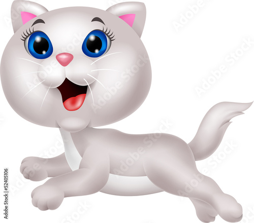 Fototapeta Naklejka Na Ścianę i Meble -  Cute white cat cartoon running