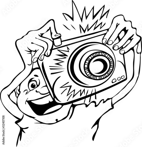 Figure joyful paparazzi who photographed. vector cartoon