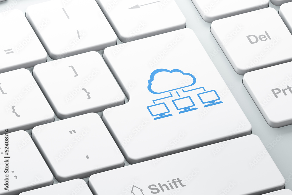 Cloud computing concept: Cloud Network on computer keyboard back Cloud computing concept: Cloud Network on computer keyboard back