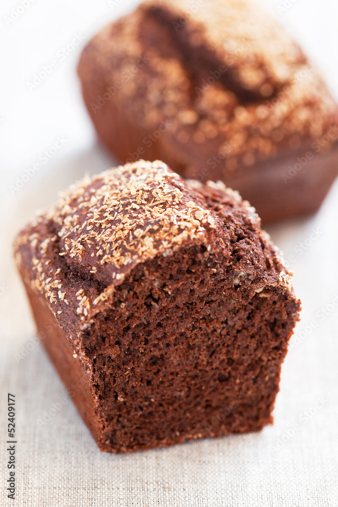 Homemade bread with rye bran, selective focus