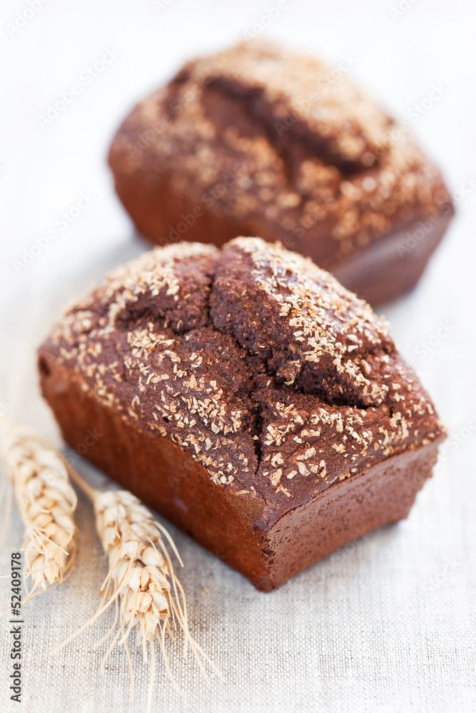 Homemade bread with rye bran, selective focus Homemade bread with rye bran, selective focus