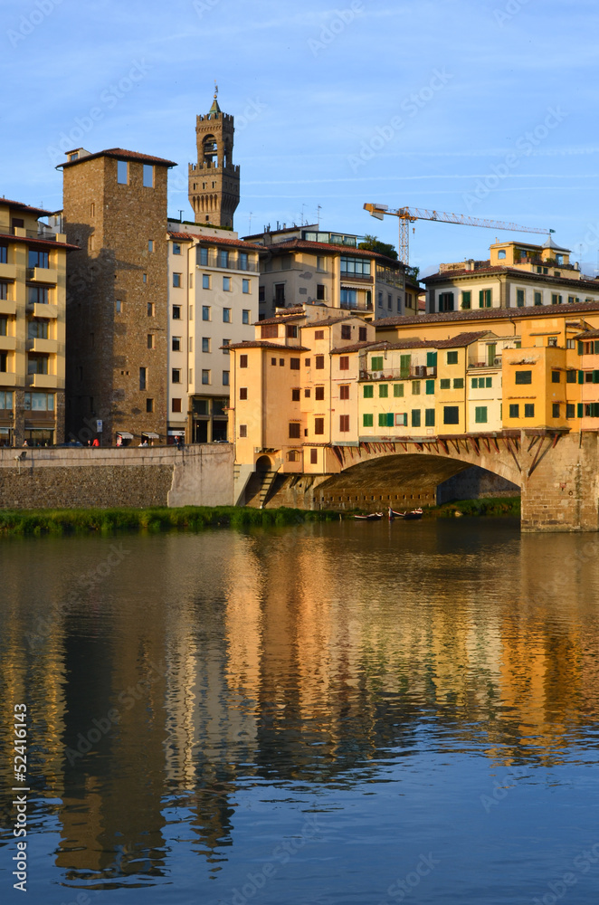Colorful view of Ponte Vecchio and Palazzo Vecchio