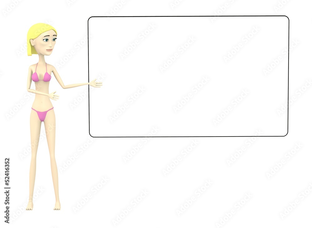 3d render of cartoon female swimmer with empty board 3d render of cartoon female swimmer with empty board