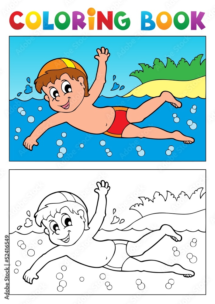 Coloring book swimming theme 1