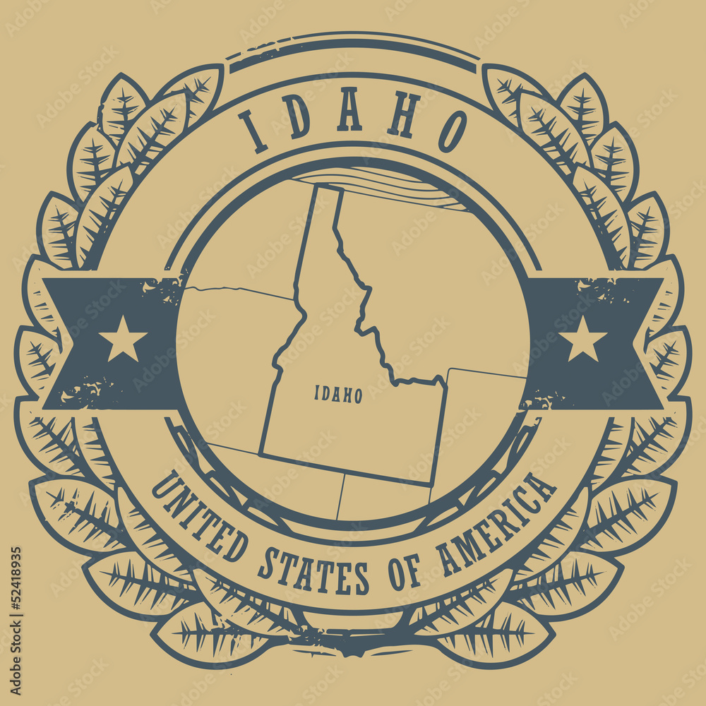 Grunge rubber stamp with name and map of Idaho, USA, vector Stock ...